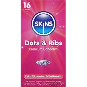 SKINS - PACK DE 16 PRÉSERVATIFS PREMIUM DOTS and RIBS