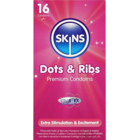 SKINS - PACK DE 16 PRÉSERVATIFS PREMIUM DOTS and RIBS