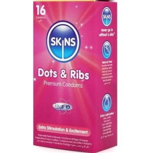 SKINS - PACK DE 16 PRÉSERVATIFS PREMIUM DOTS and RIBS