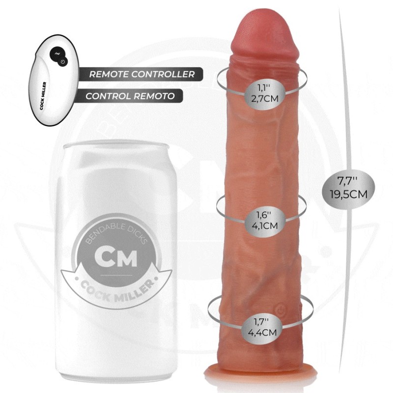 COCK MILLER - GODE HYPER-RÉALISTE À VENTOUSE ET À POUSSÉE AVEC TÉLÉCOMMANDE 19,5 CM