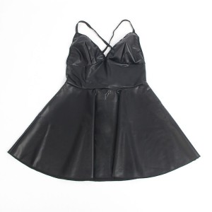 SUBBLIME - 955380 ROBE À BRETELLES EN CUIR NOIR L-XL