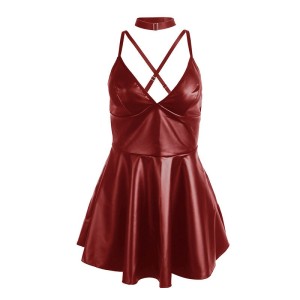 SUBBLIME - 955397 ROBE À BRETELLES EN CUIR BORDEAUX S-M