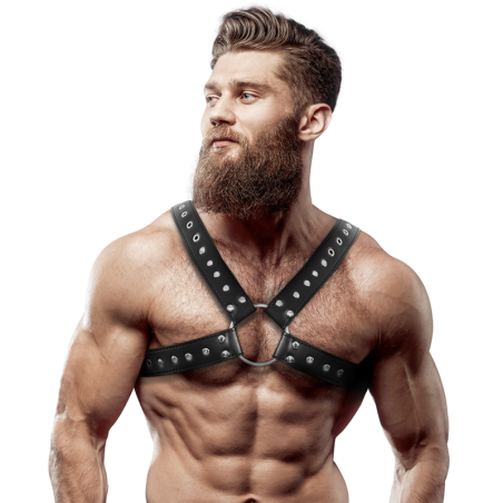 FETISH SUBMISSIVE ATTITUDE - HARNAIS DE POITRINE CROISÉ EN ÉCO-CUIR POUR HOMMES AVEC CLOUS