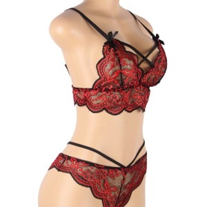 SUBBLIME - SET ENSEMBLE DEUX PIÈCES TOP ET CULOTTE EN DENTELLE S-M