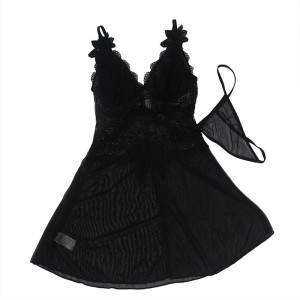 SUBBLIME - TISSU TULLE BABYDOLL AVEC DENTELLE ET DÉTAIL FLEUR NOIR S-M