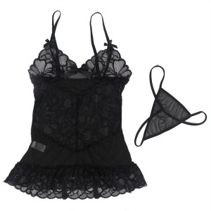 SUBBLIME - BABYDOLL BRETELLES RÉGLABLES ET DENTELLE TRANSPARENTE IMPRIMÉ FLORAL NOIR S-M