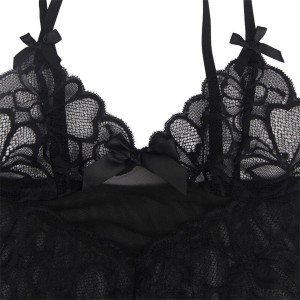 SUBBLIME - BABYDOLL BRETELLES RÉGLABLES ET DENTELLE TRANSPARENTE IMPRIMÉ FLORAL NOIR S-M
