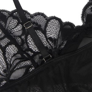SUBBLIME - BABYDOLL BRETELLES RÉGLABLES ET DENTELLE TRANSPARENTE IMPRIMÉ FLORAL NOIR S-M