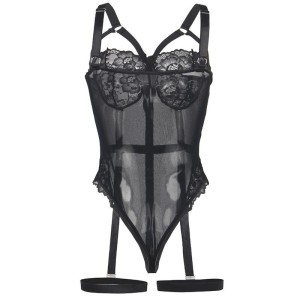 SUBBLIME - TEDDY AVEC JARRETIÈRE DÉTAIL POITRINE NOIR S-M