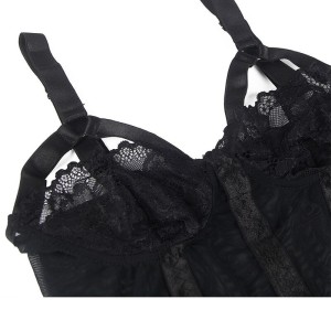 SUBBLIME - TEDDY AVEC JARRETIÈRE DÉTAIL POITRINE NOIR S-M