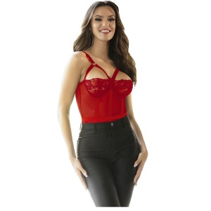 SUBBLIME - TEDDY AVEC JARRETIÈRE DÉTAIL POITRINE ROUGE S-M