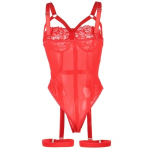 SUBBLIME - TEDDY AVEC JARRETIÈRE DÉTAIL POITRINE ROUGE S-M