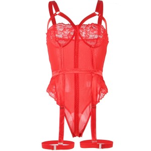 SUBBLIME - TEDDY AVEC JARRETIÈRE DÉTAIL POITRINE ROUGE S-M