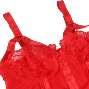 SUBBLIME - TEDDY AVEC JARRETIÈRE DÉTAIL POITRINE ROUGE S-M