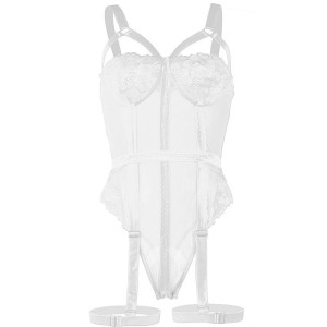 SUBBLIME - TEDDY AVEC JARRETIÈRE DÉTAIL POITRINE BLANC S-M