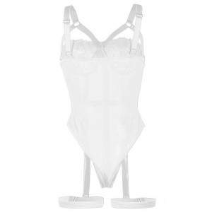 SUBBLIME - TEDDY AVEC JARRETIÈRE DÉTAIL POITRINE BLANC S-M