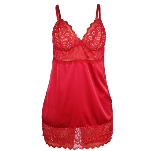 SUBBLIME - BABYDOLL EN SATIN AVEC DENTELLE ROUGE S-M