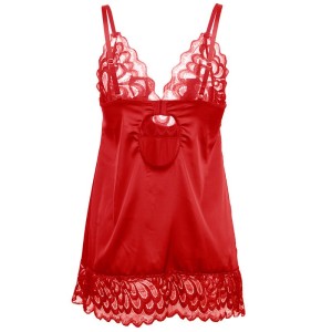 SUBBLIME - BABYDOLL EN SATIN AVEC DENTELLE ROUGE S-M