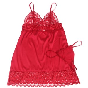 SUBBLIME - BABYDOLL EN SATIN AVEC DENTELLE ROUGE S-M