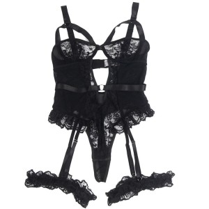 SUBBLIME - TEDDY AVEC JARRETIÈRE AVEC DÉTAIL DENTELLE ET BANDES NOIR S-M