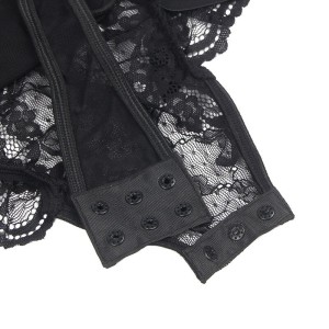 SUBBLIME - TEDDY AVEC JARRETIÈRE AVEC DÉTAIL DENTELLE ET BANDES NOIR S-M