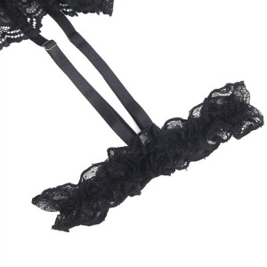 SUBBLIME - TEDDY AVEC JARRETIÈRE AVEC DÉTAIL DENTELLE ET BANDES NOIR S-M