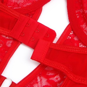 SUBBLIME - TEDDY AVEC JARRETIÈRE AVEC DÉTAIL DENTELLE ET BANDES ROUGE S-M
