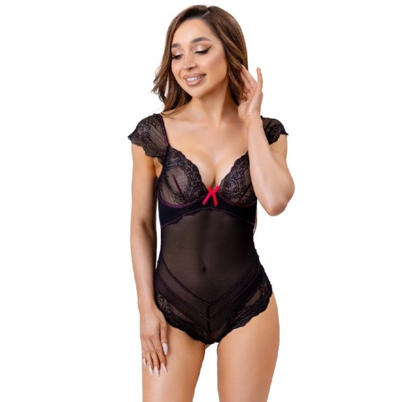 LIVCO CORSETTI FASHION - BODY EVELYN LC 20243 AVEC BORDURE EN DENTELLE ET TRANSPARENCES NOIR S-M