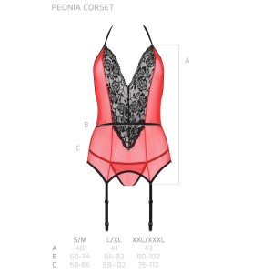 PASSION - PEONIA CORSET LIGNE ÉROTIQUE ROUGE S-M