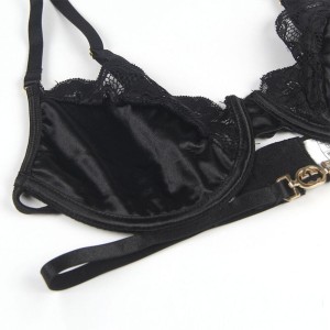 SUBBLIME - ENSEMBLE 3 PIÈCES SOUTIEN-GORGE STRING JARRETIÈRE DENTELLE NOIR S-M