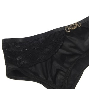 SUBBLIME - ENSEMBLE 3 PIÈCES SOUTIEN-GORGE STRING JARRETIÈRE DENTELLE NOIR S-M