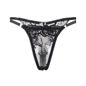 SUBBLIME - ENSEMBLE 3 PIÈCES SOUTIEN-GORGE STRING JARRETIÈRE IMPRIMÉ FLORAL NOIR S-M