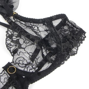 SUBBLIME - 957483 ENSEMBLE SOUTIEN-GORGE ET JARRETELLE EN DENTELLE NOIR S-M