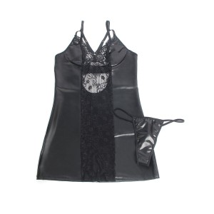 SUBBLIME - 957520 ROBE EN CUIR AVEC DENTELLE FLORALE NOIRE S-M