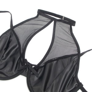 SUBBLIME - 957582 ENSEMBLE SOUTIEN-GORGE ET JUPE EN CUIR NOIR S-M