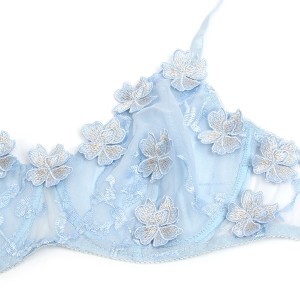 SUBBLIME - 957629 ENSEMBLE SOUTIEN-GORGE ET CULOTTE BRODÉS DE FLEURS BLEU CIEL S-M