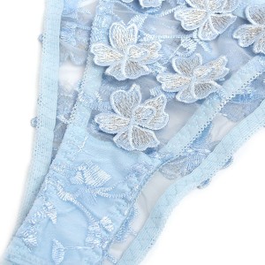 SUBBLIME - 957629 ENSEMBLE SOUTIEN-GORGE ET CULOTTE BRODÉS DE FLEURS BLEU CIEL S-M