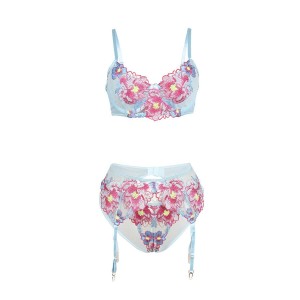 SUBBLIME - 957643 ENSEMBLE SOUTIEN-GORGE ET PORTE-JARRETELLES BRODÉ FLEURS ROSE S-M