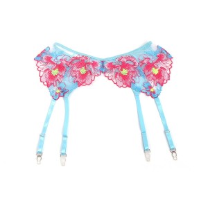SUBBLIME - 957643 ENSEMBLE SOUTIEN-GORGE ET PORTE-JARRETELLES BRODÉ FLEURS ROSE S-M