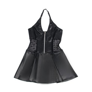 SUBBLIME - 957704 ROBE EN CUIR À FERMETURE ÉCLAIR EN DENTELLE NOIRE S-M