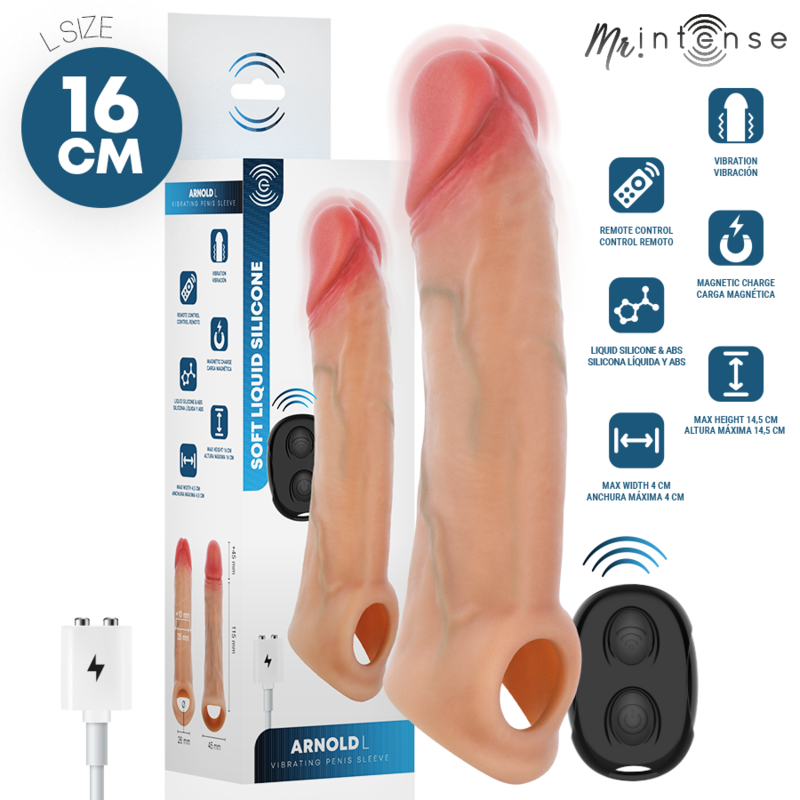 MR INTENSE - ARNOLD L VIBRATEUR MANCHON PÉNIS EN SILICONE AVEC TÉLÉCOMMANDE 16 CM -Ø- 4,5 CM