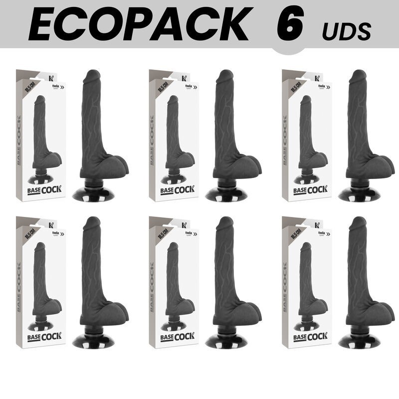 ECOPACK 6 UNITÉS - BASECOCK VIBRATEUR RÉALISTE 2-1 NOIR 18.5 CM -O- 4 CM