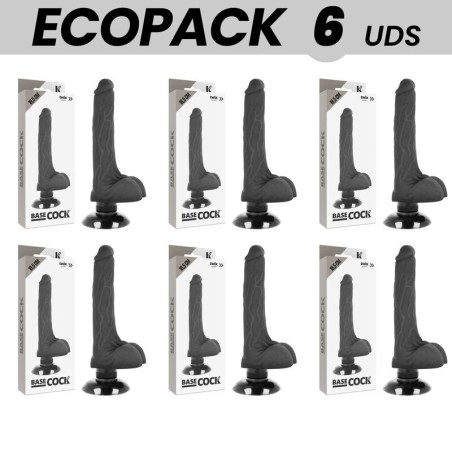 ECOPACK 6 UNITÉS - BASECOCK VIBRATEUR RÉALISTE 2-1 NOIR 18.5 CM -O- 4 CM