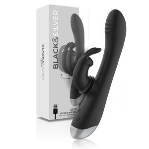 BLACKandSILVER - DJ. STIMULATEUR DE LAPIN RECHARGEABLE EN SILICONE ADAM NOIR