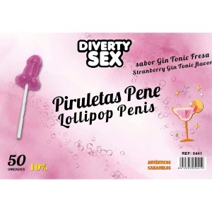 DIABLO GOLOSO - 50 SUCETTES PÉNIS GIN TONIC SAVEUR FRAISE 10 ALCOOL