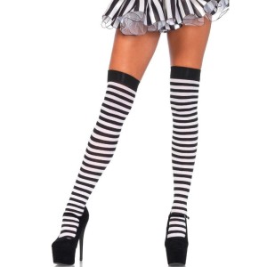 LEG AVENUE - CHAUSSETTES HAUTE RAYÉES NOIR-BLANC