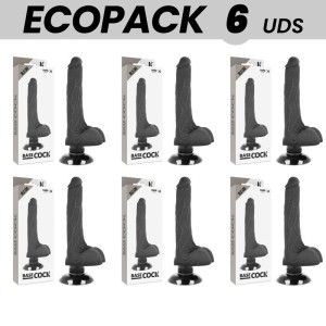 ECOPACK 6 UNITÉS - BASECOCK VIBRATEUR RÉALISTE 2-1 NOIR 18.5 CM -O- 4 CM